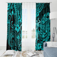 Hawaii Hula Girl Window Curtain Hibiscus Hawaii Tribal Tattoo Turquoise Version - Wonder Print Shop