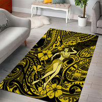 Hawaii Hula Girl Area Rug Hibiscus Hawaii Tribal Tattoo Yellow Version - Wonder Print Shop