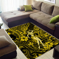 Hawaii Hula Girl Area Rug Hibiscus Hawaii Tribal Tattoo Yellow Version - Wonder Print Shop