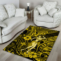Hawaii Hula Girl Area Rug Hibiscus Hawaii Tribal Tattoo Yellow Version - Wonder Print Shop