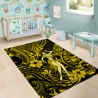 Hawaii Hula Girl Area Rug Hibiscus Hawaii Tribal Tattoo Yellow Version - Wonder Print Shop