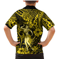 Hawaii Hula Girl Family Matching Mermaid Dress and Hawaiian Shirt Hibiscus Hawaii Tribal Tattoo Yellow Version - Wonder Print Shop