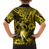 Hawaii Hula Girl Family Matching Tank Maxi Dress and Hawaiian Shirt Hibiscus Hawaii Tribal Tattoo Yellow Version - Wonder Print Shop