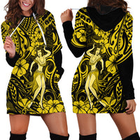 Hawaii Hula Girl Hoodie Dress Hibiscus Hawaii Tribal Tattoo Yellow Version - Wonder Print Shop