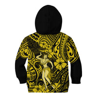 Hawaii Hula Girl Kid Hoodie Hibiscus Hawaii Tribal Tattoo Yellow Version - Wonder Print Shop