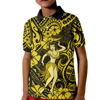 Hawaii Hula Girl Kid Polo Shirt Hibiscus Hawaii Tribal Tattoo Yellow Version - Wonder Print Shop