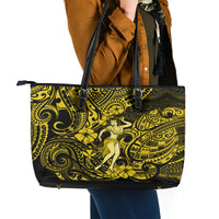 Hawaii Hula Girl Leather Tote Bag Hibiscus Hawaii Tribal Tattoo Yellow Version - Wonder Print Shop