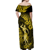Hawaii Hula Girl Off Shoulder Maxi Dress Hibiscus Hawaii Tribal Tattoo Yellow Version - Wonder Print Shop