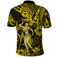 Hawaii Hula Girl Polo Shirt Hibiscus Hawaii Tribal Tattoo Yellow Version - Wonder Print Shop