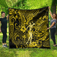 Hawaii Hula Girl Quilt Hibiscus Hawaii Tribal Tattoo Yellow Version - Wonder Print Shop
