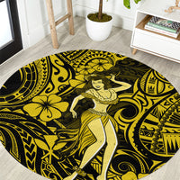 hawaii-hula-girl-round-carpet-hibiscus-hawaii-tribal-tattoo-yellow-version