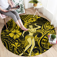 hawaii-hula-girl-round-carpet-hibiscus-hawaii-tribal-tattoo-yellow-version