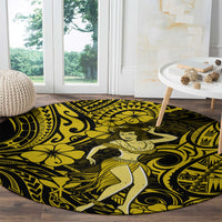 hawaii-hula-girl-round-carpet-hibiscus-hawaii-tribal-tattoo-yellow-version