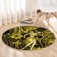 hawaii-hula-girl-round-carpet-hibiscus-hawaii-tribal-tattoo-yellow-version