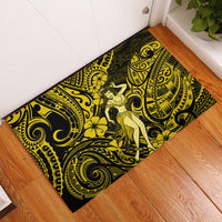 Hawaii Hula Girl Rubber Doormat Hibiscus Hawaii Tribal Tattoo Yellow Version - Wonder Print Shop