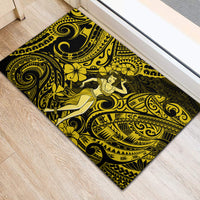Hawaii Hula Girl Rubber Doormat Hibiscus Hawaii Tribal Tattoo Yellow Version - Wonder Print Shop