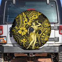 Hawaii Hula Girl Spare Tire Cover Hibiscus Hawaii Tribal Tattoo Yellow Version - Wonder Print Shop