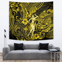 Hawaii Hula Girl Tapestry Hibiscus Hawaii Tribal Tattoo Yellow Version - Wonder Print Shop