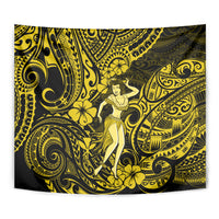 Hawaii Hula Girl Tapestry Hibiscus Hawaii Tribal Tattoo Yellow Version - Wonder Print Shop