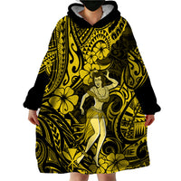 Hawaii Hula Girl Wearable Blanket Hoodie Hibiscus Hawaii Tribal Tattoo Yellow Version - Wonder Print Shop
