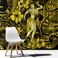 Hawaii Hula Girl Window Curtain Hibiscus Hawaii Tribal Tattoo Yellow Version - Wonder Print Shop