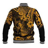 Hawaii Pineapple Baseball Jacket Paradise Flowers Pacific With Gold Polynesian Tribal - Wonder Print Shop