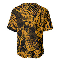 Hawaii Pineapple Baseball Jersey Paradise Flowers Pacific With Gold Polynesian Tribal - Wonder Print Shop