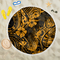 Hawaii Pineapple Beach Blanket Paradise Flowers Pacific With Gold Polynesian Tribal - Wonder Print Shop