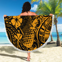 Hawaii Pineapple Beach Blanket Paradise Flowers Pacific With Gold Polynesian Tribal - Wonder Print Shop