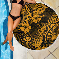 Hawaii Pineapple Beach Blanket Paradise Flowers Pacific With Gold Polynesian Tribal - Wonder Print Shop