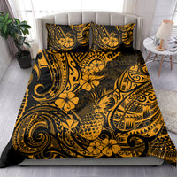 Hawaii Pineapple Bedding Set Paradise Flowers Pacific With Gold Polynesian Tribal - Wonder Print Shop