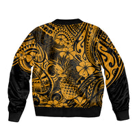 Hawaii Pineapple Bomber Jacket Paradise Flowers Pacific With Gold Polynesian Tribal - Wonder Print Shop