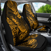 Hawaii Pineapple Car Seat Cover Paradise Flowers Pacific With Gold Polynesian Tribal - Wonder Print Shop