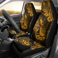 Hawaii Pineapple Car Seat Cover Paradise Flowers Pacific With Gold Polynesian Tribal - Wonder Print Shop