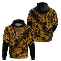 Hawaii Pineapple Hoodie Paradise Flowers Pacific With Gold Polynesian Tribal - Wonder Print Shop
