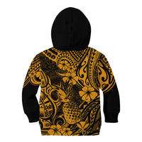 Hawaii Pineapple Kid Hoodie Paradise Flowers Pacific With Gold Polynesian Tribal - Wonder Print Shop