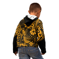 Hawaii Pineapple Kid Hoodie Paradise Flowers Pacific With Gold Polynesian Tribal - Wonder Print Shop