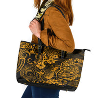 Hawaii Pineapple Leather Tote Bag Paradise Flowers Pacific With Gold Polynesian Tribal - Wonder Print Shop