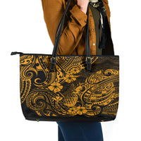 Hawaii Pineapple Leather Tote Bag Paradise Flowers Pacific With Gold Polynesian Tribal - Wonder Print Shop