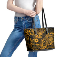 Hawaii Pineapple Leather Tote Bag Paradise Flowers Pacific With Gold Polynesian Tribal - Wonder Print Shop
