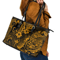 Hawaii Pineapple Leather Tote Bag Paradise Flowers Pacific With Gold Polynesian Tribal - Wonder Print Shop