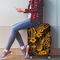 Hawaii Pineapple Luggage Cover Paradise Flowers Pacific With Gold Polynesian Tribal - Wonder Print Shop