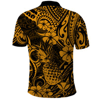 Hawaii Pineapple Polo Shirt Paradise Flowers Pacific With Gold Polynesian Tribal - Wonder Print Shop