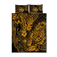 Hawaii Pineapple Quilt Bed Set Paradise Flowers Pacific With Gold Polynesian Tribal - Wonder Print Shop