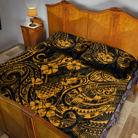 Hawaii Pineapple Quilt Bed Set Paradise Flowers Pacific With Gold Polynesian Tribal - Wonder Print Shop
