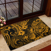 Hawaii Pineapple Rubber Doormat Paradise Flowers Pacific With Gold Polynesian Tribal - Wonder Print Shop