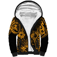 Hawaii Pineapple Sherpa Hoodie Paradise Flowers Pacific With Gold Polynesian Tribal - Wonder Print Shop