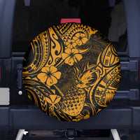 Hawaii Pineapple Spare Tire Cover Paradise Flowers Pacific With Gold Polynesian Tribal - Wonder Print Shop