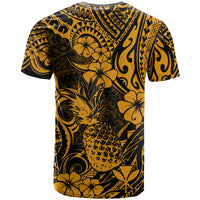 Hawaii Pineapple T Shirt Paradise Flowers Pacific With Gold Polynesian Tribal - Wonder Print Shop