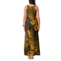 Hawaii Pineapple Tank Maxi Dress Paradise Flowers Pacific With Gold Polynesian Tribal - Wonder Print Shop